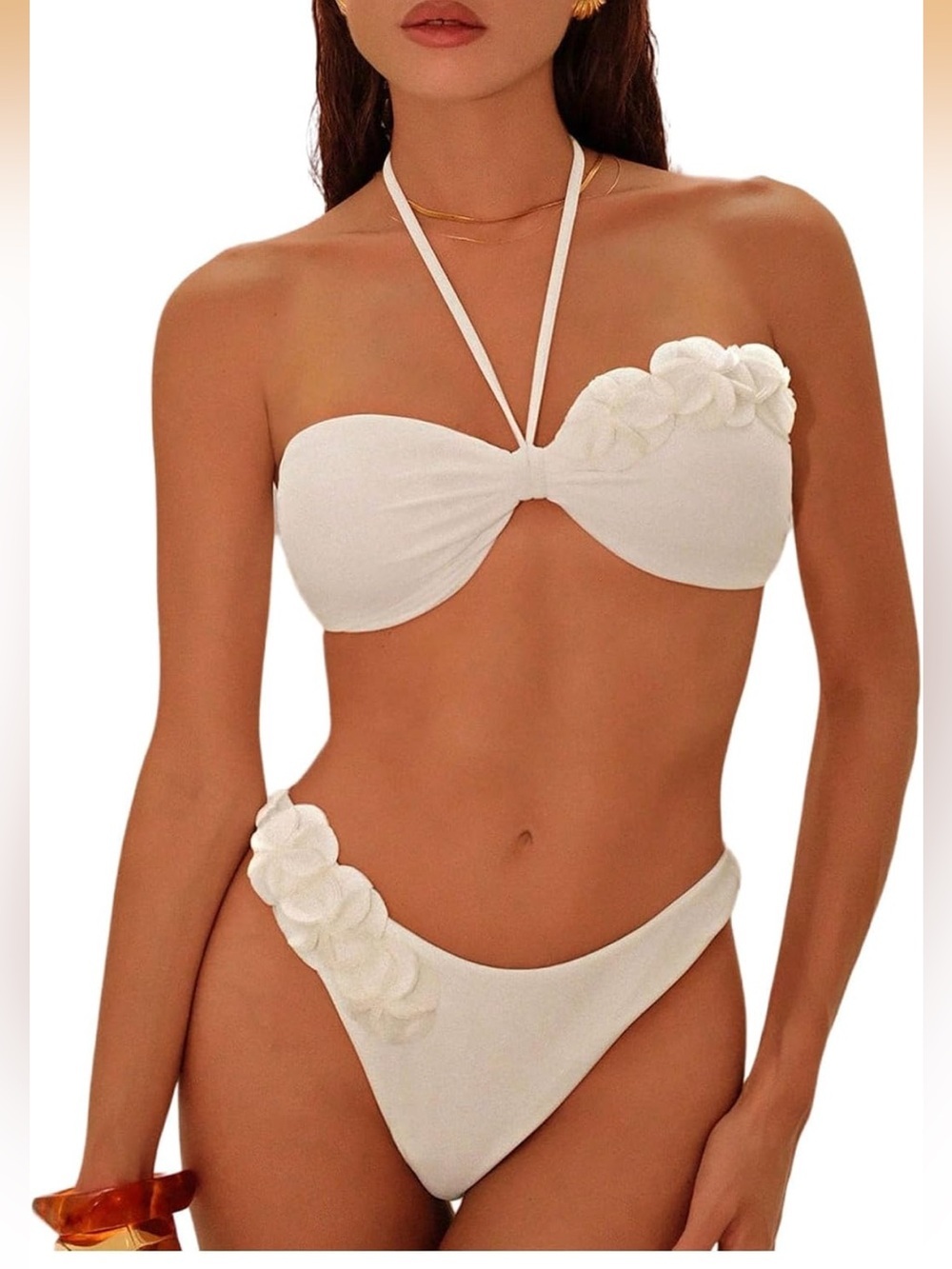 Two Piece Swimsuit 3D Flower Halter High Cut Bikini Set M. 2106/10-3